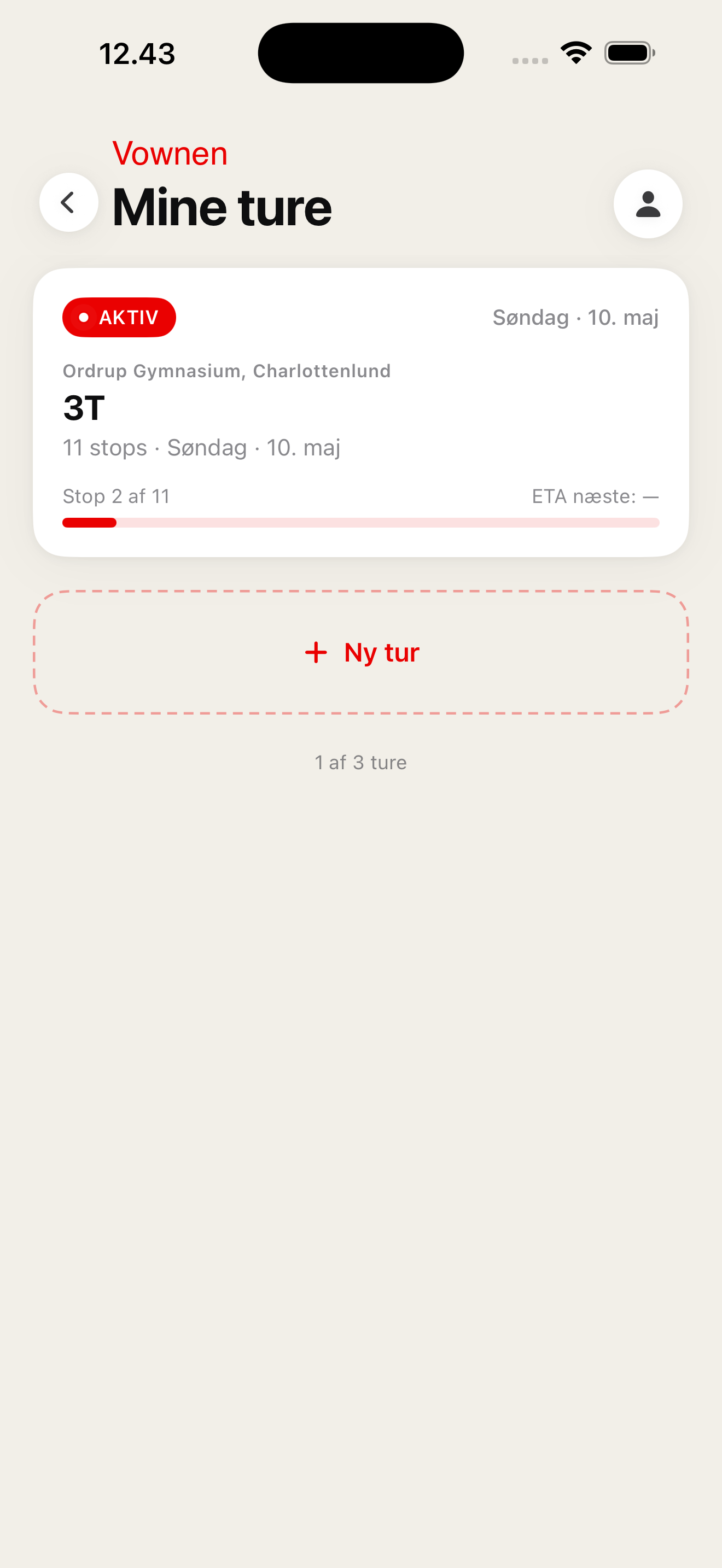 Vownen live-kort med vognens GPS-position